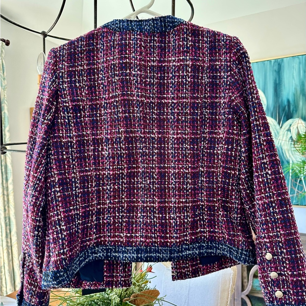 White House Black Market Women's Tweed Blazer - Red and Navy - Picture 2 of 5
